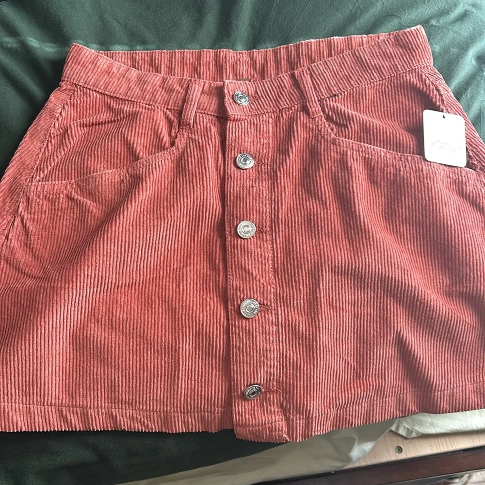 Free People Ray High Rise Corduroy Mini Skirt Terra Cotta NEW Size 6